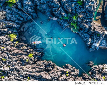 Aerial view of Prasat Hin Pun Yod secret beach in Satun, Thailand 97911376