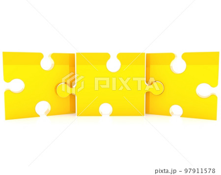 Three pieces of gold puzzle connected to each other 97911578