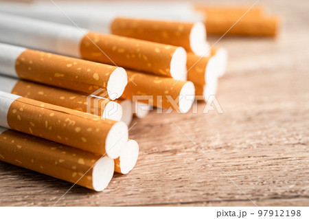 Cigarette, tobacco in roll paper with filter tube isolated on white background, No smoking concept. 97912198