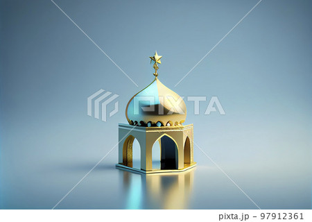 3d illustration of a mosque with golden moon and stars ornament 97912361