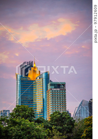 Benjakitti Park or Benchakitti forest park new design walkway in central Bangkok, Thailand 97912609