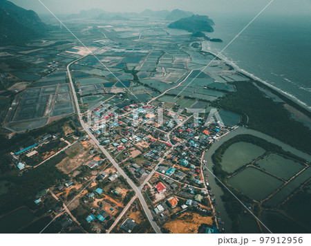 Aerial view of Khao Daeng View Point, the red mountain, in Sam Roi Yot National Park, in Prachuap Aerial view of Khao Daeng View Point, the red mountain, in Sam Roi Yot National Park, in Prachuap 97912956