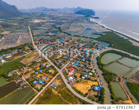 Aerial view of Khao Daeng View Point, the red mountain, in Sam Roi Yot National Park, in Prachuap Aerial view of Khao Daeng View Point, the red mountain, in Sam Roi Yot National Park, in Prachuap 97912967