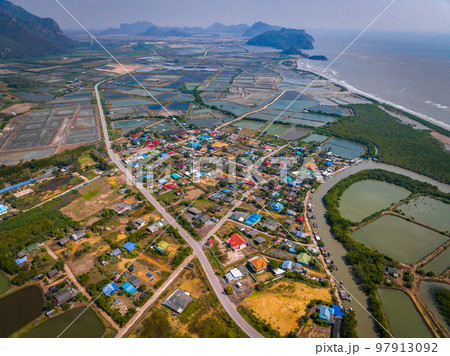 Aerial view of Khao Daeng View Point, the red mountain, in Sam Roi Yot National Park, in Prachuap Aerial view of Khao Daeng View Point, the red mountain, in Sam Roi Yot National Park, in Prachuap 97913092
