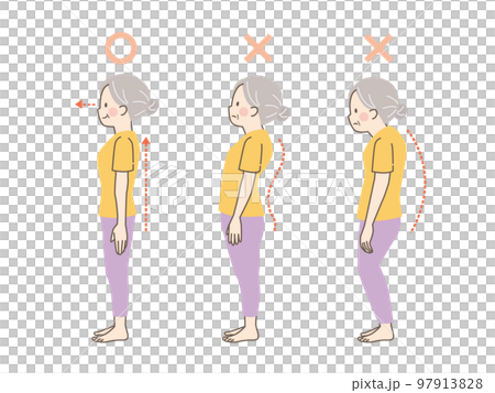 Sample of good and bad posture for senior women 97913828