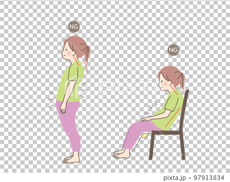 Illustration set material of a woman with bad posture 97913834