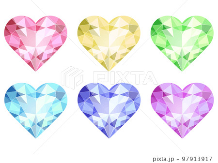 ハートシェイプブリリアントカットのジュエリーイラストセット素材 97913917