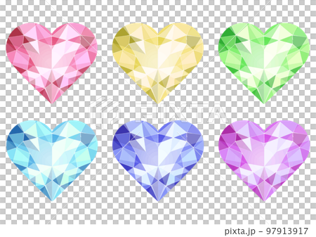 ハートシェイプブリリアントカットのジュエリーイラストセット素材 97913917