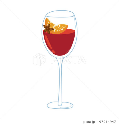 Cozy glass of mulled wine or spiced wine with orange and cinammon isolated on white background 97914947