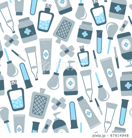 Seamless pattern with simple medical tools on white background for print or fabric 97914948