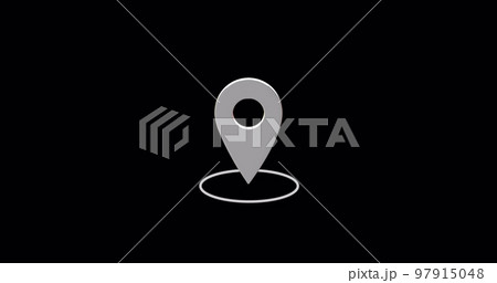 Location symbol bouncing isolated on black background. Location pin icon with alpha. 3D rendering. Location symbol bouncing isolated on black background. Location pin icon with alpha. 3D rendering. 97915048