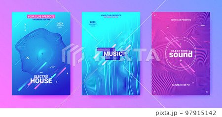 Abstract Dance Poster. Electro Sound Cover. Techno Party Flyer. Vector Edm Background. Dance Posters Set. Geometric Festival Illustration. Gradient Wave Line. Futuristic Abstract Dance Poster. 97915142