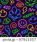 Neon Lights 420 Cartoon Doodle Weed Seamless Vector Pattern for Cannabis Dispensary or Medical 97915357