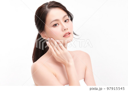 Beautiful young asian woman with clean fresh skin on white background, Face care, Facial treatment, Cosmetology, beauty and spa, Asian women portrait. 97915545