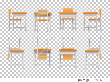 逼真的課桌椅套裝（正面、背面、側面） 97916130