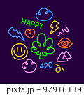 Glowing Neon Lights 420 Cartoon Doodle Sign for Cannabis Dispensary or Medical Marijuana Products 97916139