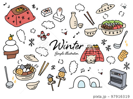 ラフな手描きの冬のイラストセットのイラスト素材 [97916319] - PIXTA