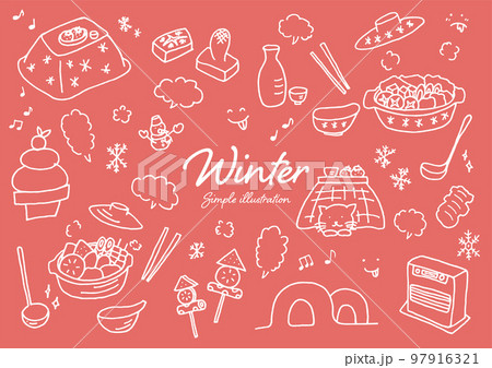 ラフな手描きの冬のイラストセット 97916321