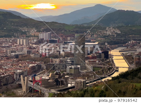 panoramic view of bilbao at sunset, Basque Country, Spain. panoramic view of bilbao at sunset, Basque Country, Spain. 97916542