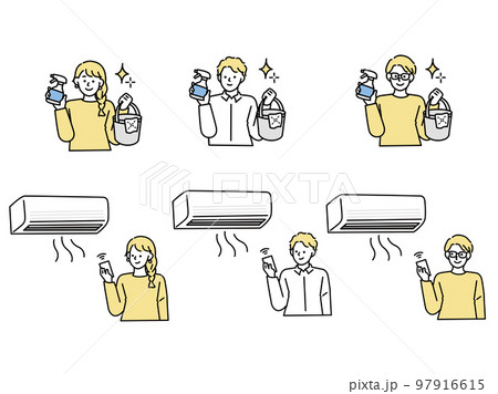 掃除、エアコン、省エネのイラスト(清潔、温度、部屋、人) 97916615