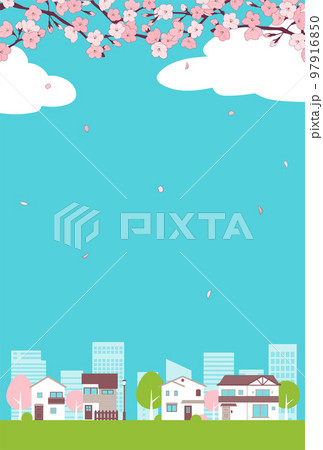 背景素材_街並み_桜 97916850