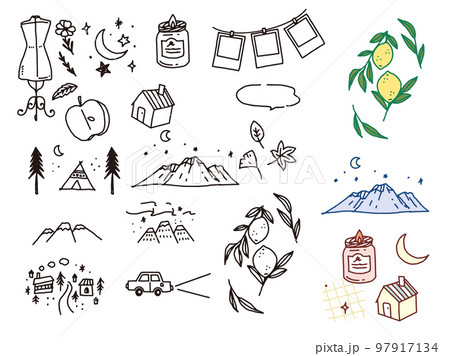 白黒、モノトーン、線画のイラスト(手書き、オシャレ、雑誌、ファッション、可愛い、星空、風景) 97917134