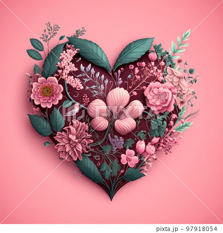 Floral heart. Heart of flowers. Wedding card....のイラスト素材 [97918054] - PIXTA