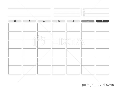 曜日だけのマンスリーカレンダーのテンプレート - 日付なし･年なし - 月曜始まり･todoリスト付 97918246
