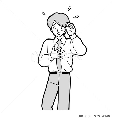 補聴器をつけているが聞き取れなくて困っている男性 補聴器をつけているが聞き取れなくて困っている男性 97918486