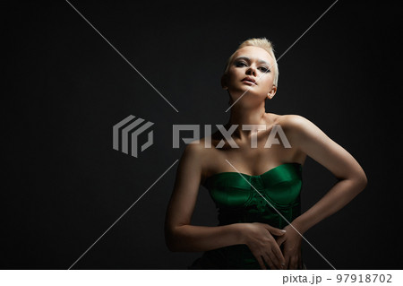 portrait of Short Hair Beautiful young woman with white snow brows portrait of Short Hair Beautiful young woman with white snow brows 97918702