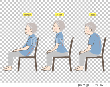 シニア男性の座った悪い姿勢のイラストセット 97918798