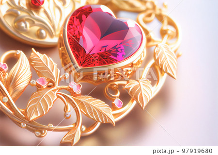 Close up shot of heart jewelry for Valentine's Day background with copy space. Gift ideas for Valentine. Close up shot of heart jewelry for Valentine's Day background with copy space. Gift ideas for Valentine. 97919680