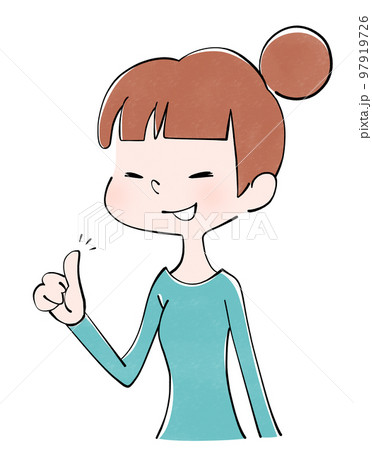 とびきりの笑顔でグッドサインを出す女性のイラスト 97919726