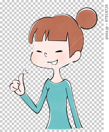 とびきりの笑顔でグッドサインを出す女性のイラスト 97919726