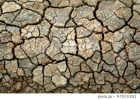 Dry soil surface with deep cracks textured background. Dried and cracked soil. Climate change. Desertification. Cracked earth, Texture of grungy Dry cracking parched earth. Global warming effect. Dry soil surface with deep cracks textured background. Dried and cracked soil. Climate change. Desertification. Cracked earth, Texture of grungy Dry cracking parched earth. Global warming effect. 97920381