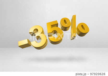 35% off discount offer. 3D illustration isolated on white. Promotional price rate 97920626
