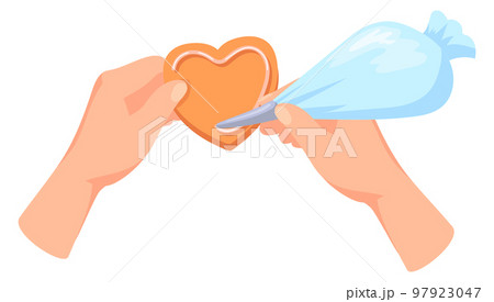 Cream piping on cookie. Dessert cooking cartoon icon 97923047