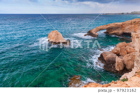 Landscape with the Stone arch known as the Love bridge. Cyprus 97923162