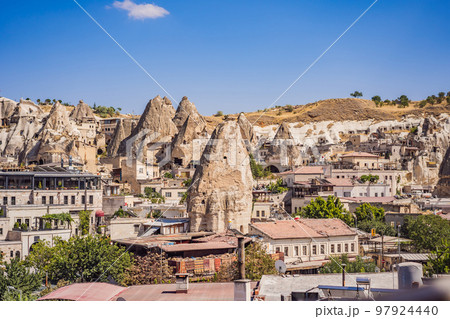 Beautiful stunning view of the mountains of Cappadocia and cave houses. Turkey 97924440