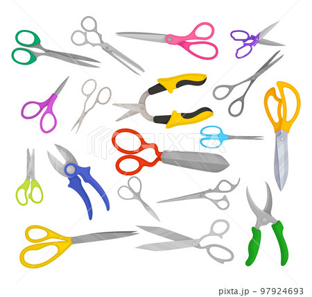 Set of scissors for cutting hair, needlework, craft, manicure cartoon vector Set of scissors for cutting hair, needlework, craft, manicure cartoon vector 97924693