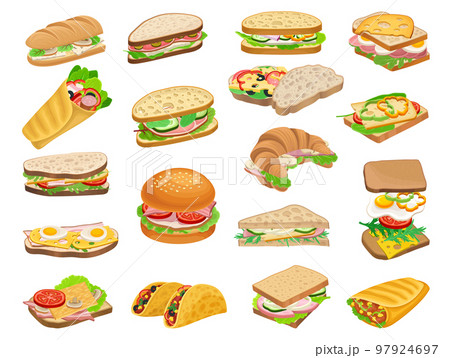 Different Sandwiches with Various Filling and Stuffing Big Vector Set 97924697