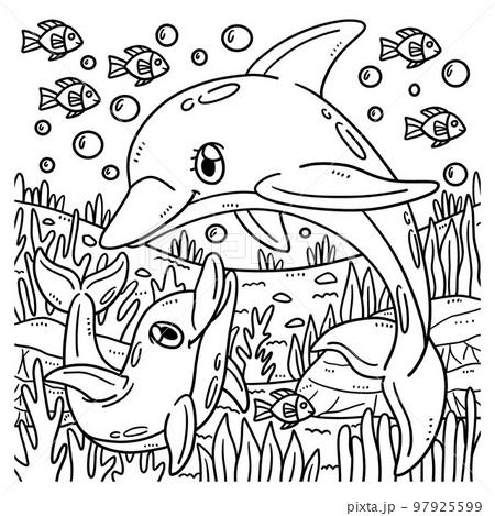Coloring Page Color Me Dolphin Little Cute Dolphin Jumps Stock Illustration  - Download Image Now - iStock
