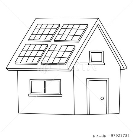 Solar Panel House Isolated Coloring Page for Kids 97925782