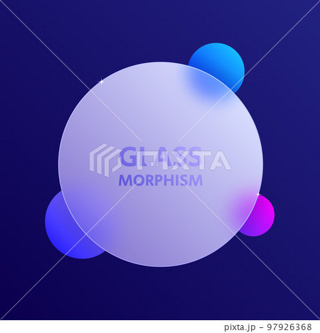Glassmorphism effect background. Transparent matte glass circle with colorful spheres. Dark theme. Vector Glassmorphism effect background. Transparent matte glass circle with colorful spheres. Dark theme. Vector 97926368