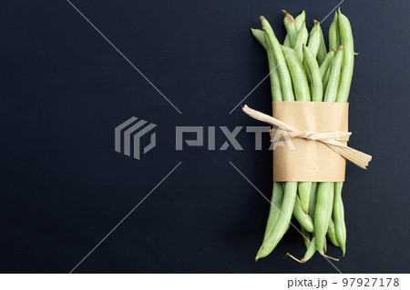 Green beans on dark background. Green beans on dark background. 97927178