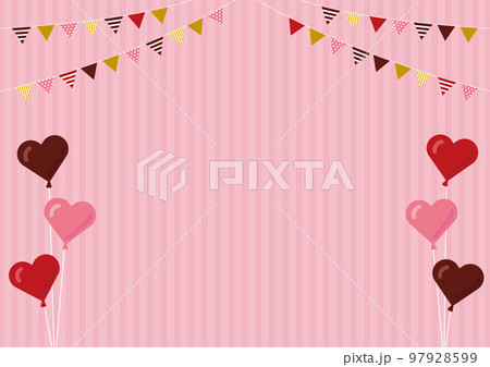 ガーランドとハート型バルーンのバレンタインデー背景素材　ピンクストライプ 97928599