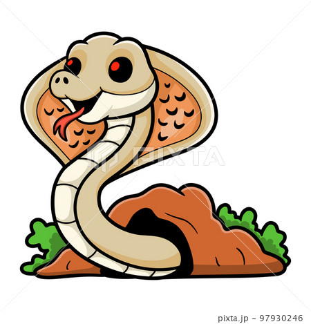Cute albino monocled cobra cartoon out from hole Cute albino monocled cobra cartoon out from hole 97930246