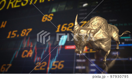 The gold bull on chart background for business concept 3d rendering 97930795