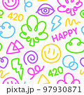 Colorful Neon Lights 420 Cartoon Doodle Seamless Pattern for Cannabis Dispensary or Medical 97930871