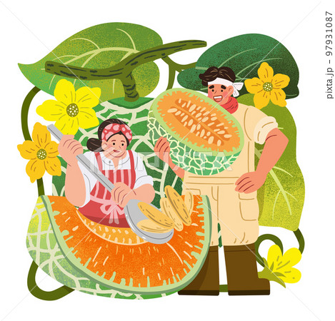 Melon and couple illustration 97931087